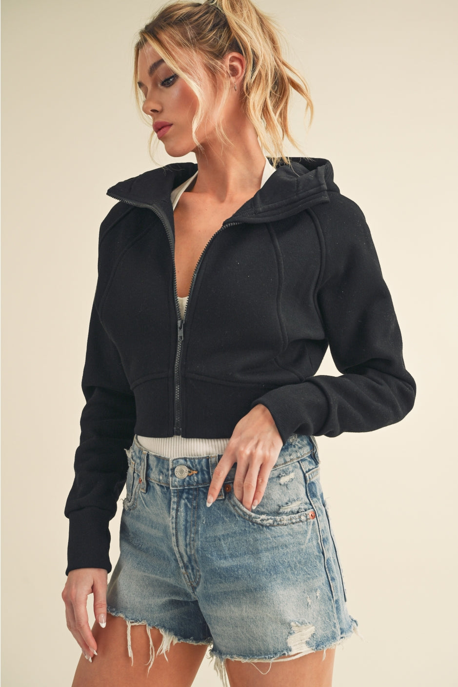 AEMI + CO - Deva Cropped Hooded Jacket