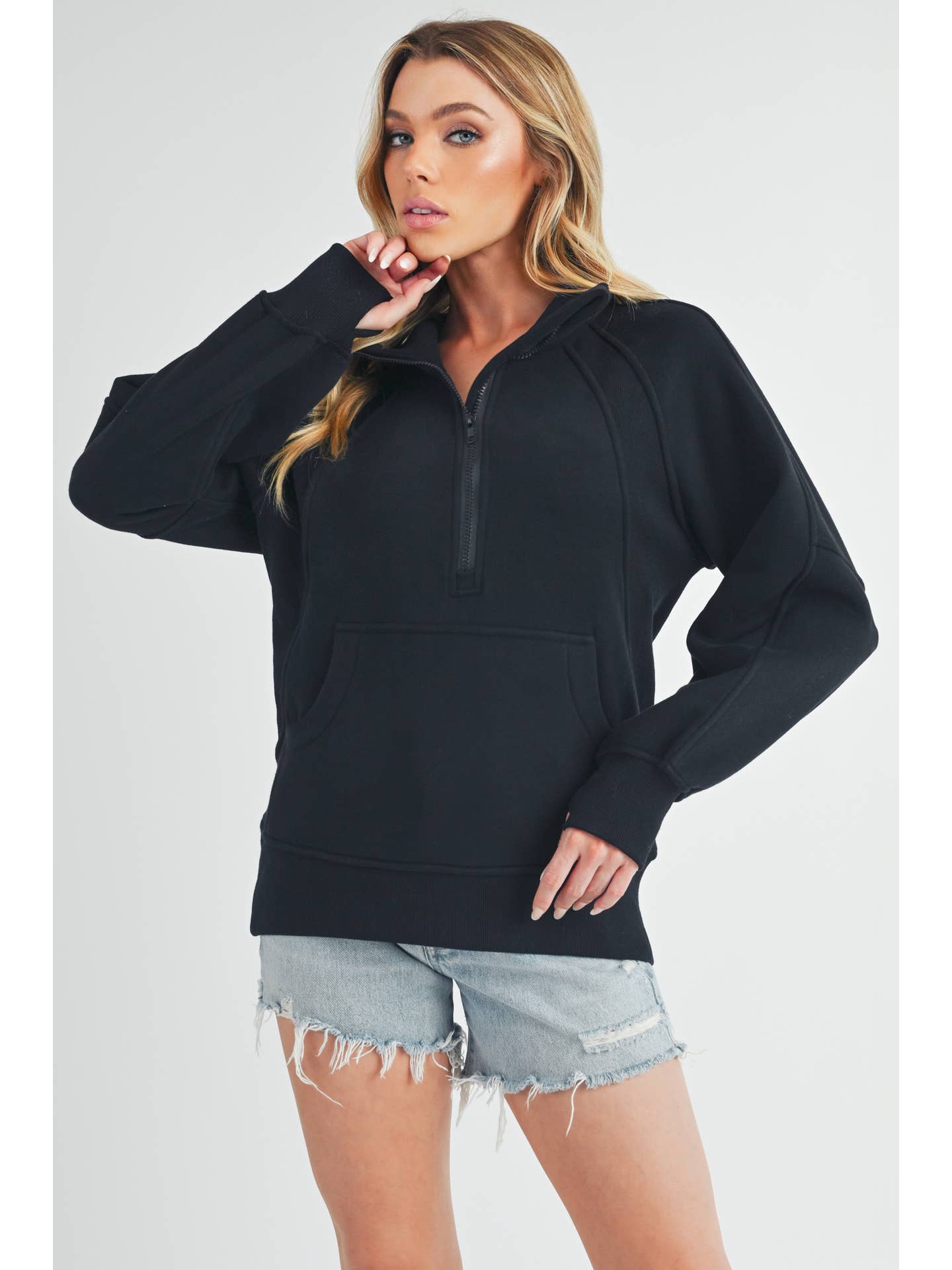 AEMI + CO - Long Dove Funnel Neck Half Zip