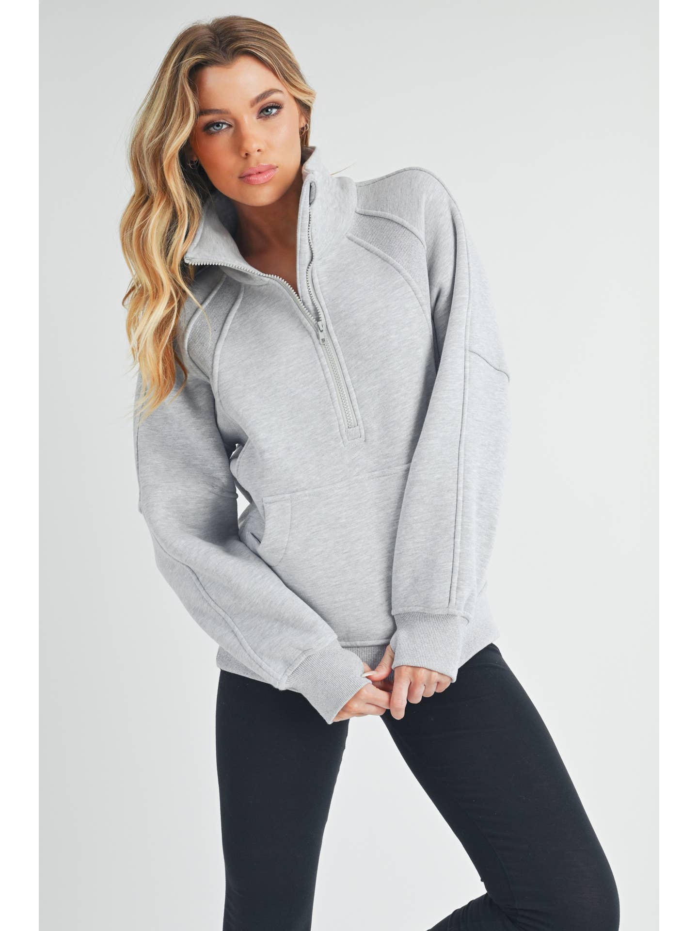 AEMI + CO - Long Dove Funnel Neck Half Zip